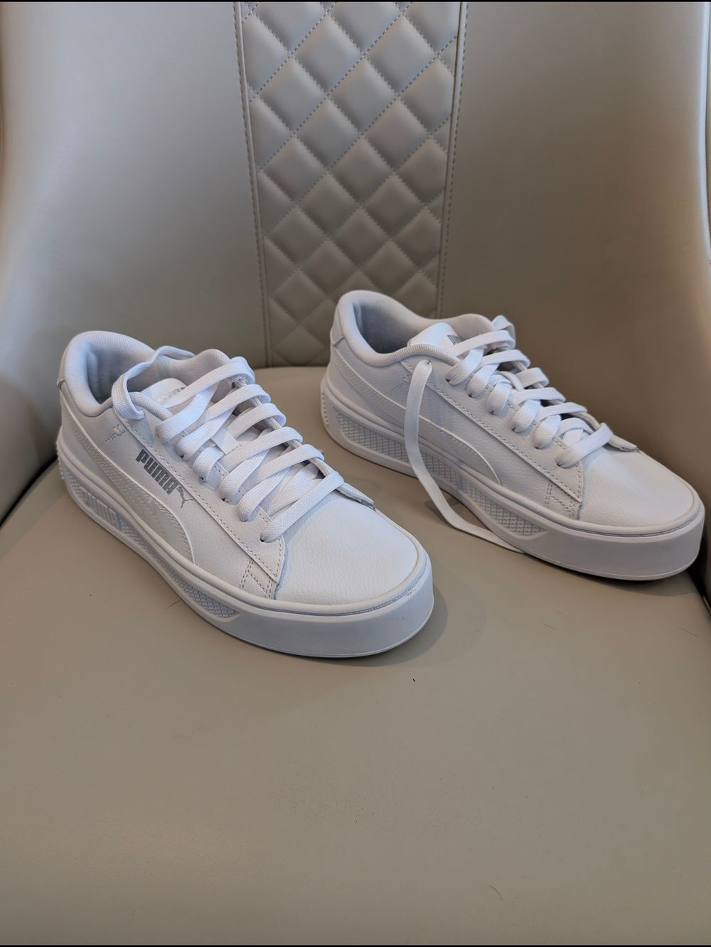 Puma Smash Platform Tennis White Low-Top Lace Sneakers Y2K - Picture 2 of 6